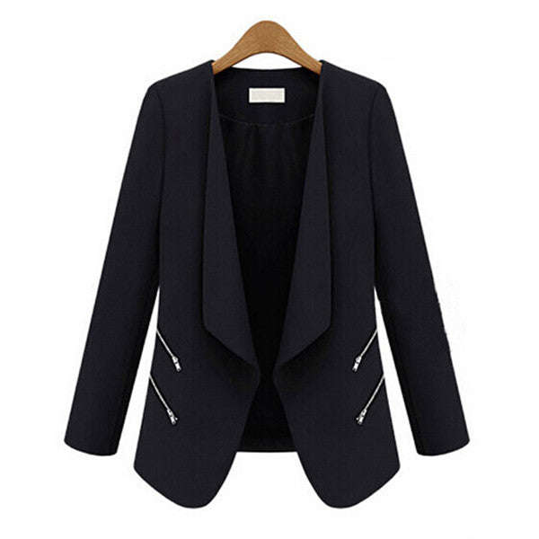 Women's New Black Notched Solid blazer - M / Black