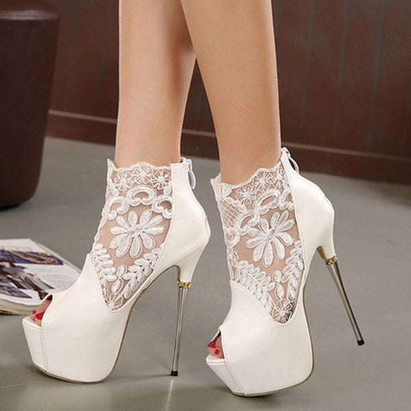 Elegant Sexy black-white PU pumps shoes - 37 / White