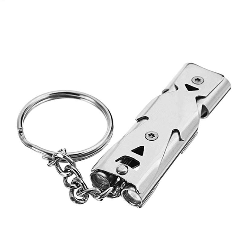 Double Pipe High Decibel Stainless Steel Outdoor Emergency Survival Whistle Keychain