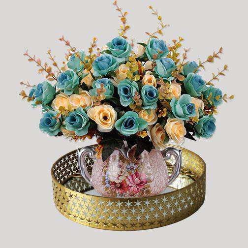 Round Golden Metal Mirror Tray Medium Size