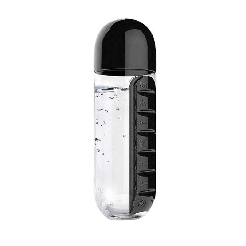 Pill and Vitamin Organizer Water Bottle - Black