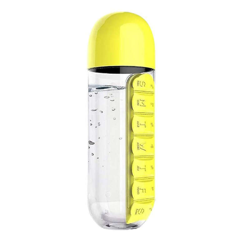 Pill and Vitamin Organizer Water Bottle - Yellow