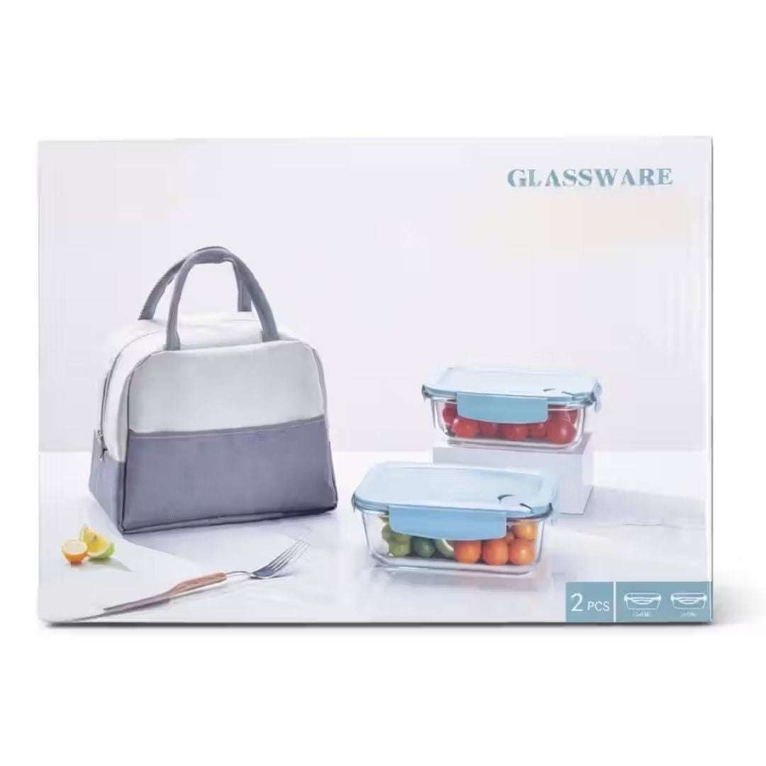 Glass Lunch Container Set - 2 Pc with Insulated Bag
