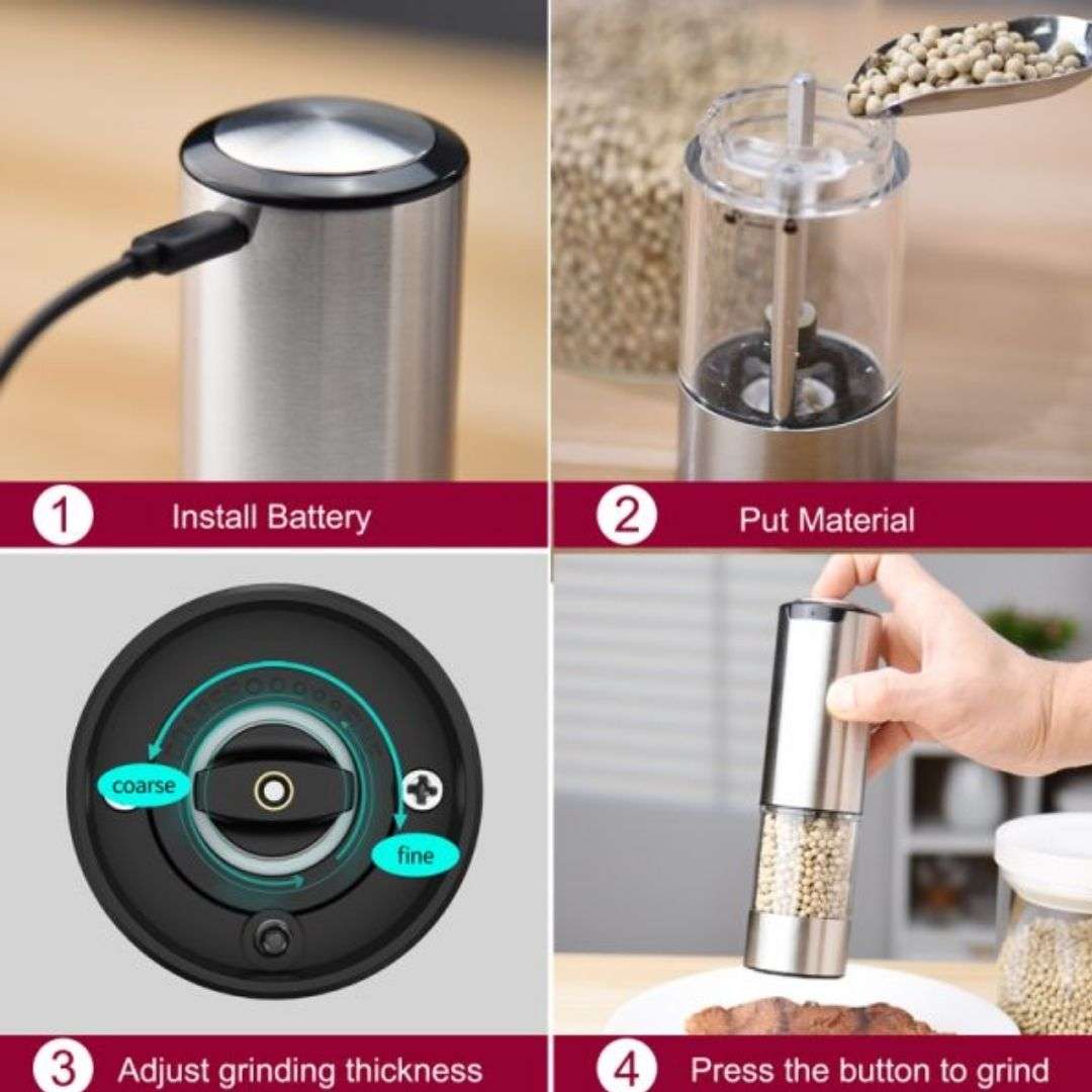 Feelive Rechargeable Salt & Pepper Grinder Set  2 Pc
