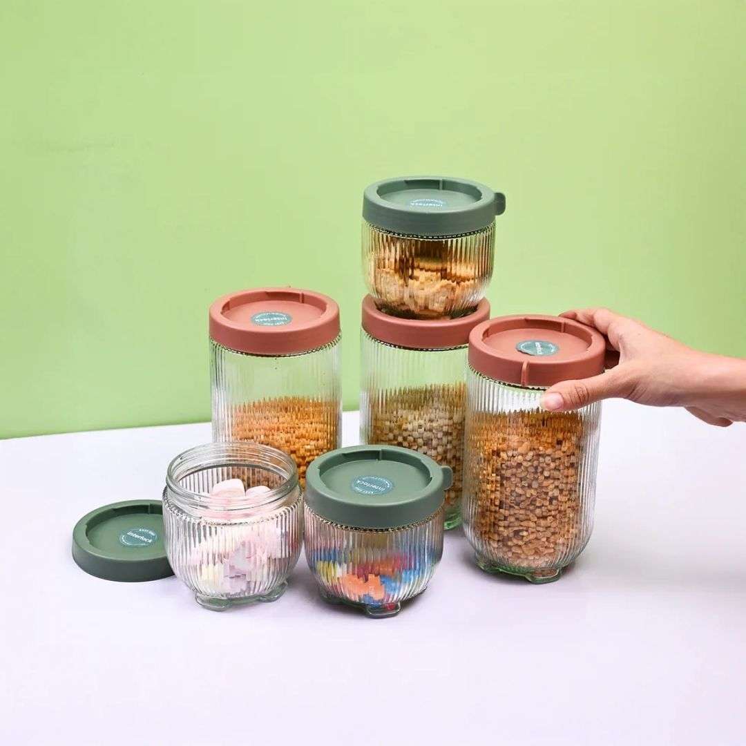 Stackable Glass Storage Jar Set - 6pc
