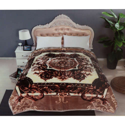 Blankets - Satin Gold 2 Ply Double Sided Print - 2Ply  Brown blossom