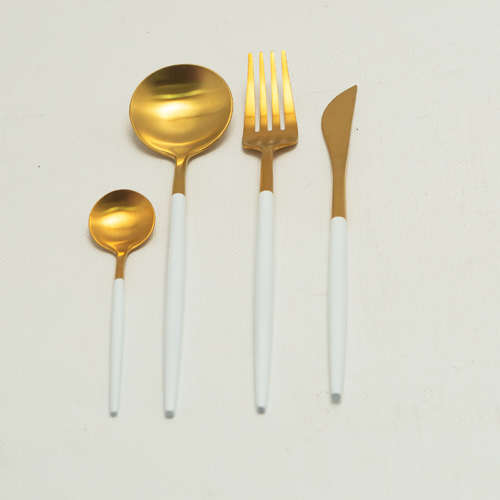 Modern Cutlery Sets - 4pc 222g - White & Gold Set