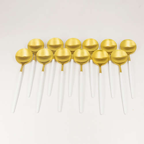 Modern Cutlery Sets -  12pcs - 12 Spoons / White & Gold