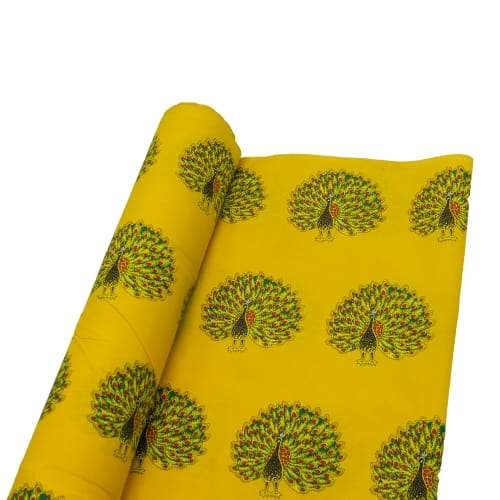 Printed Polycotton - Peacock Design - Per meter / Yellow