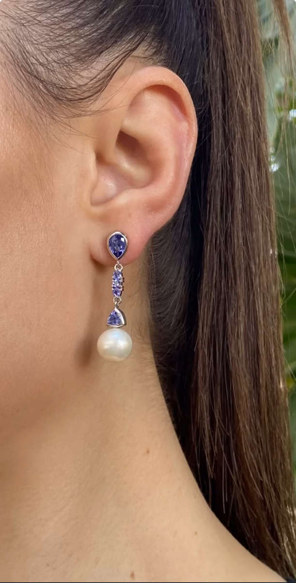 14K gold pearl and tanzanite earrings.