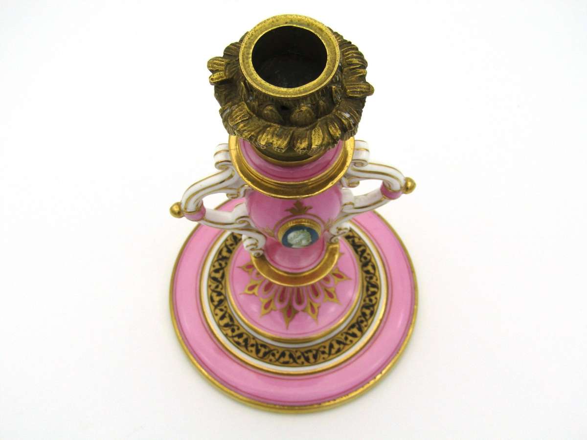 Minton pink and gilt candlestick, Circa 1870.