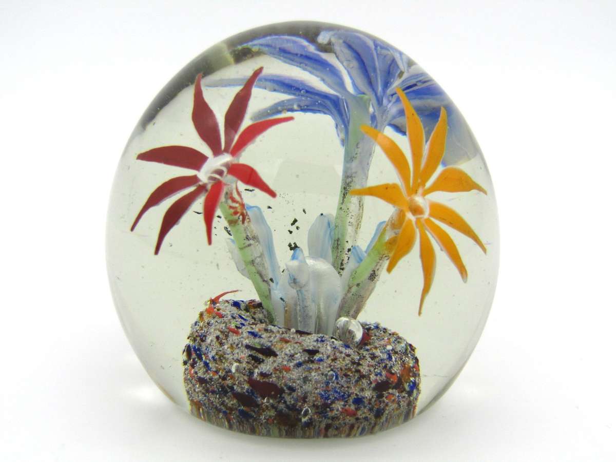Murano Art Glass flower paperweight, Circa 1988.