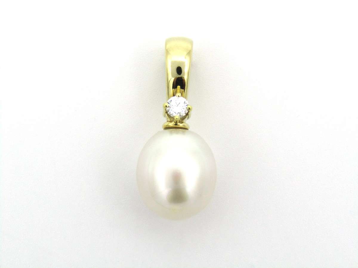 14K gold South Sea pearl and diamond enhancer/pendant.