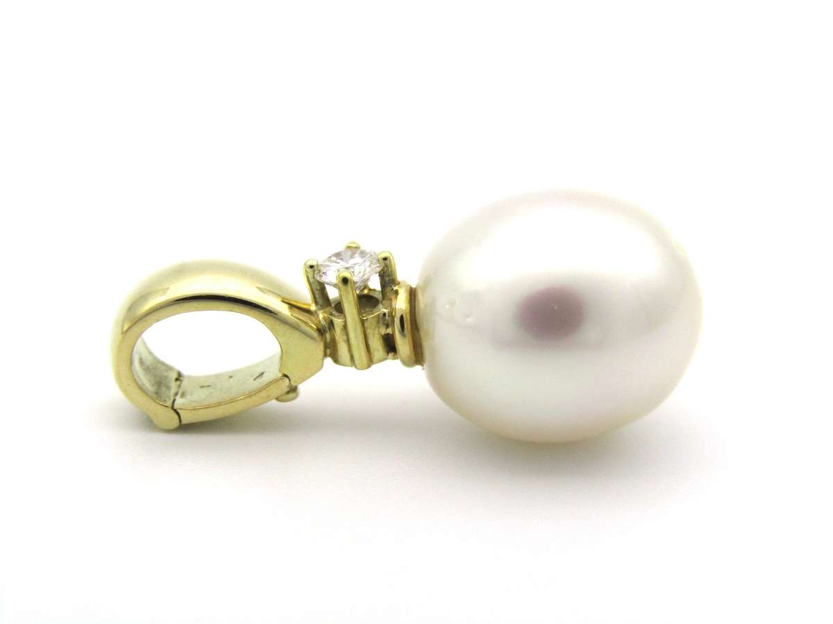14K gold South Sea pearl and diamond enhancer/pendant.