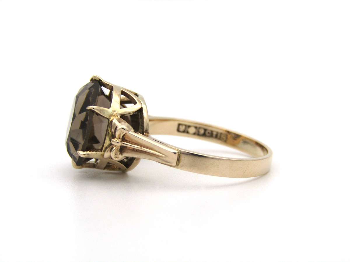 9K gold smoky quartz ring, circa 1970's.