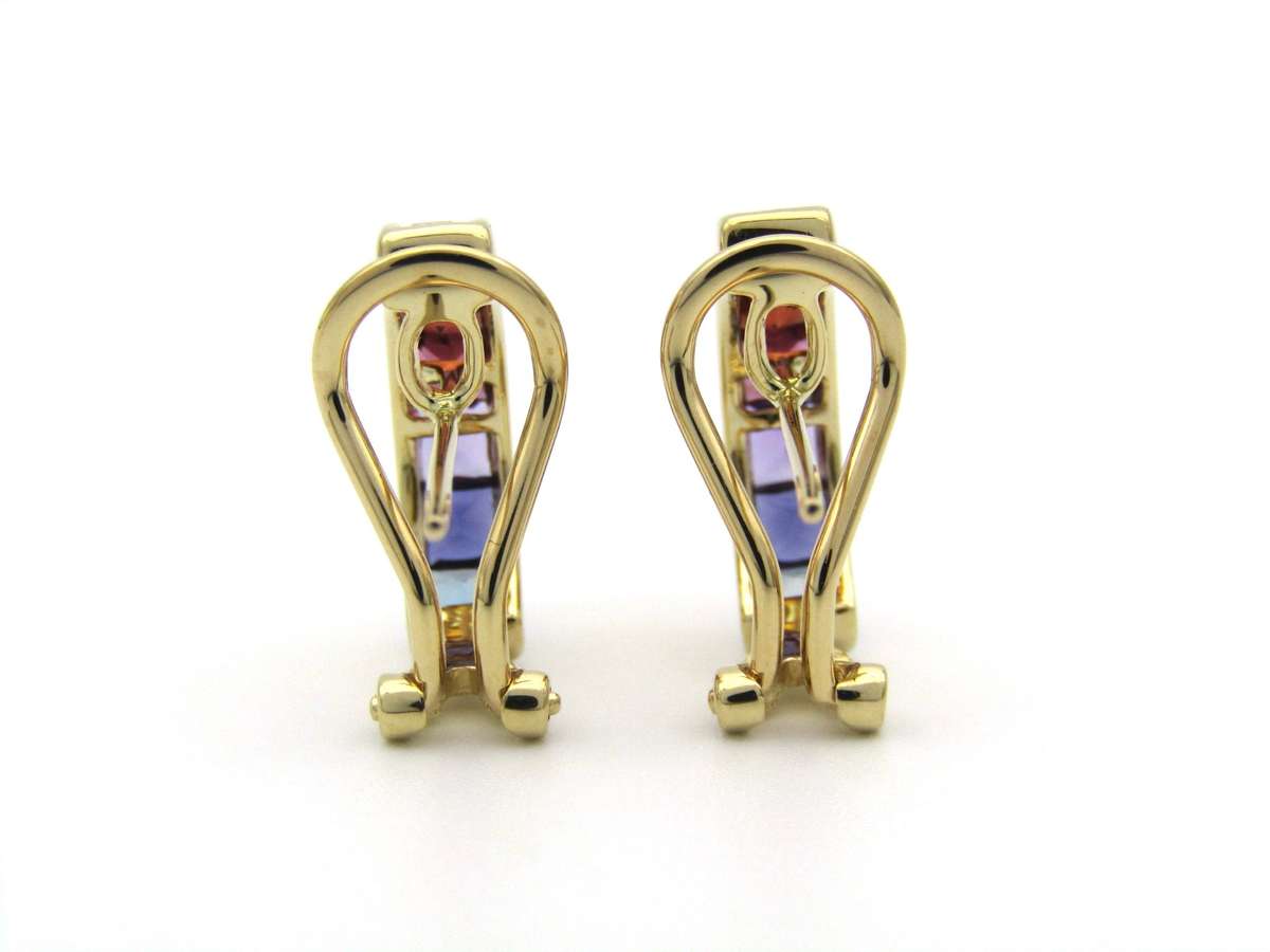 14K gold semi-precious stones huggie earrings.