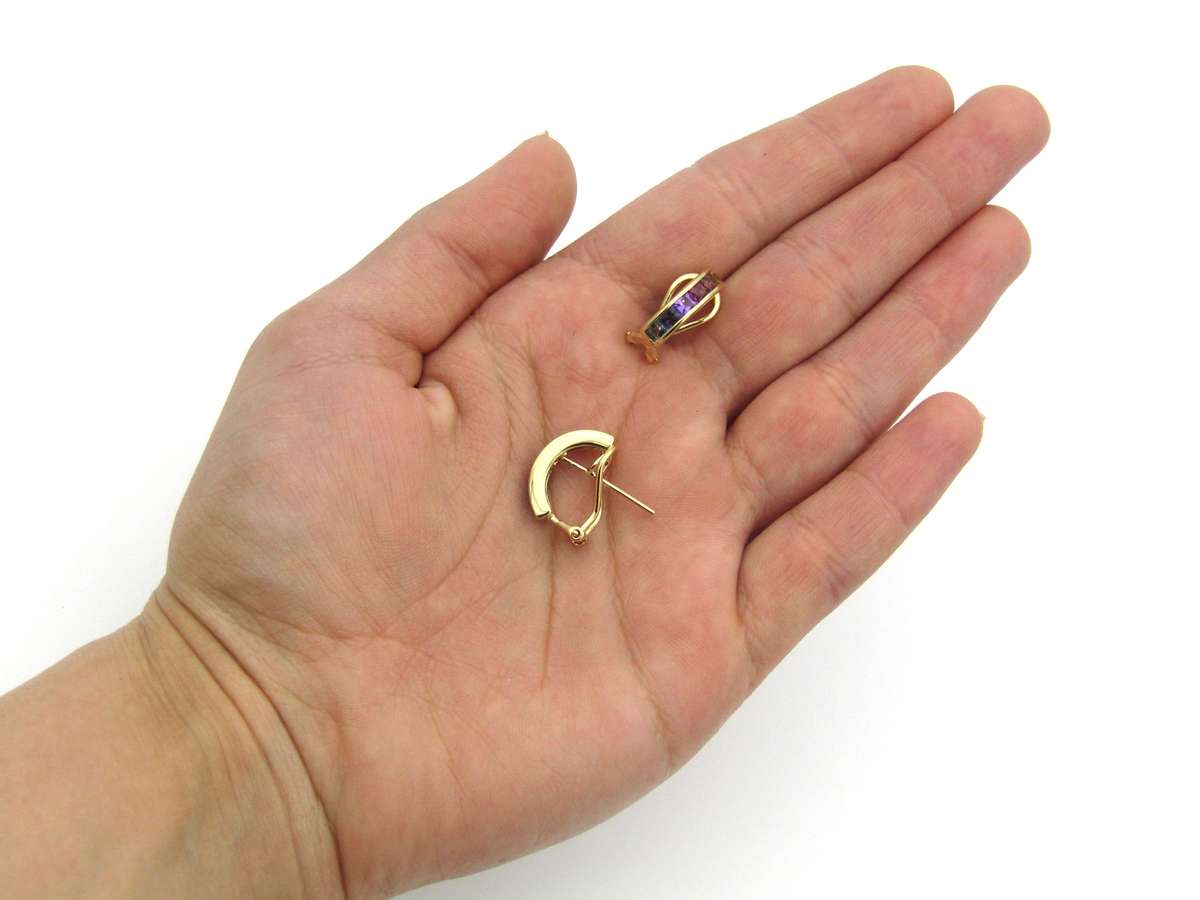 14K gold semi-precious stones huggie earrings.