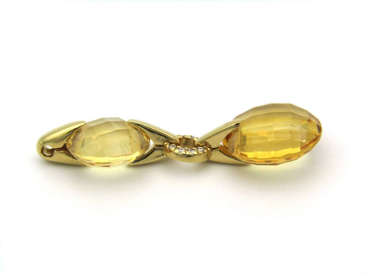 18K gold citrine and diamond pendant by Kiara.
