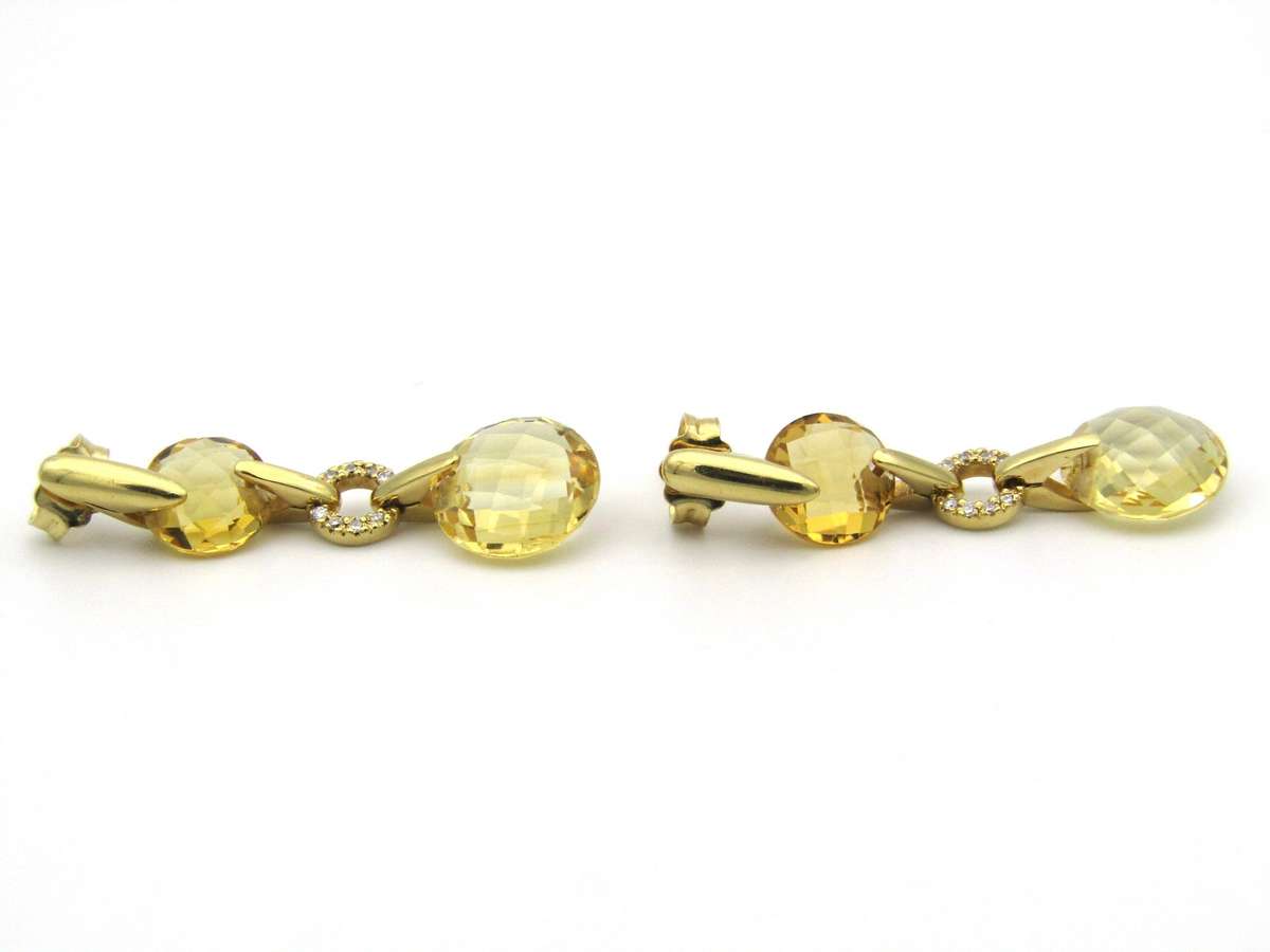 18K gold citrine and diamond earrings by Kiara.