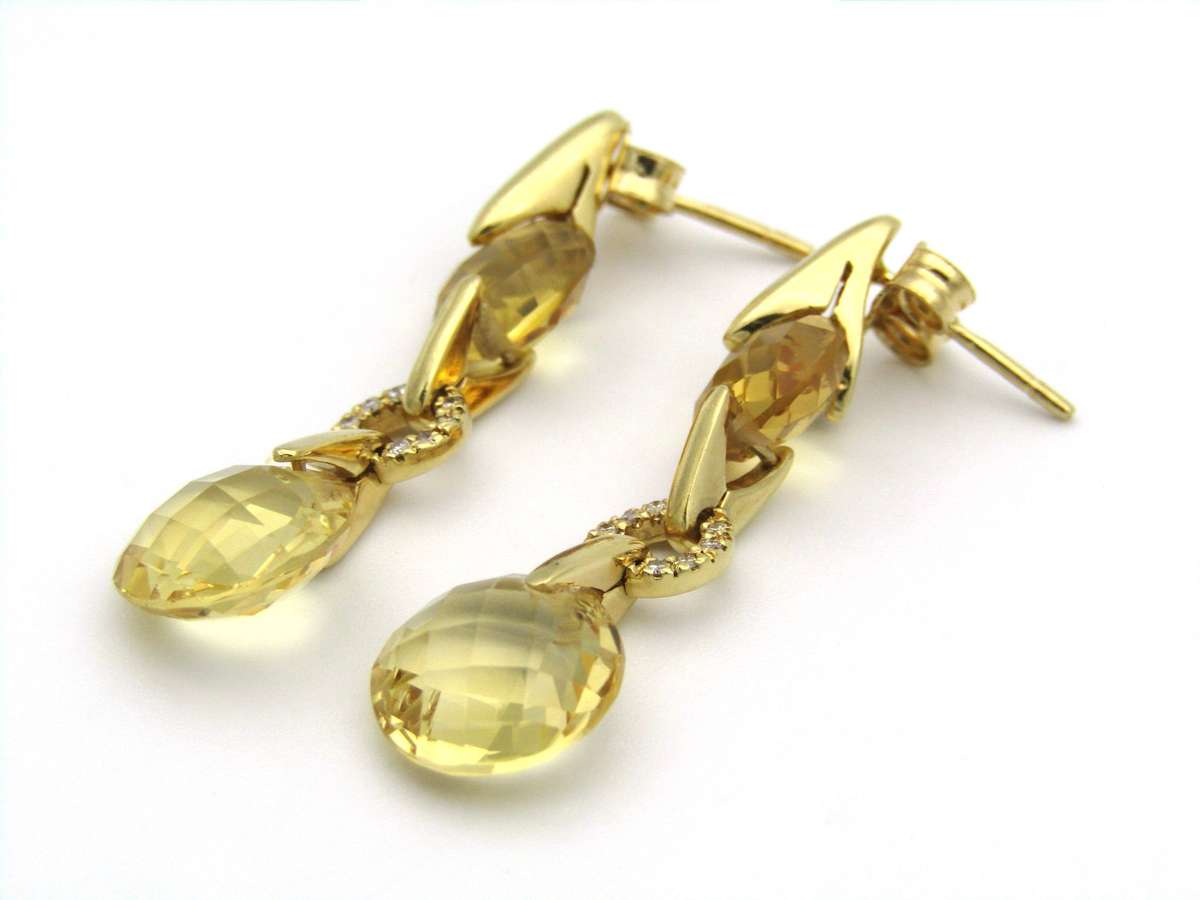 18K gold citrine and diamond earrings by Kiara.
