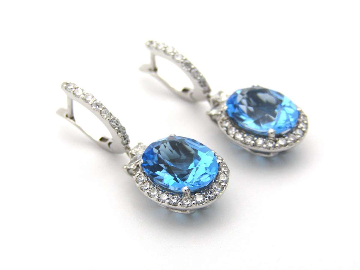 18K gold blue topaz and diamond drop earrings by Browns.