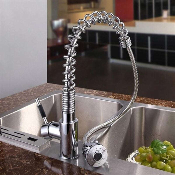 Chrome Finish Solid Brass Spring Pull Down Kitchen Faucet