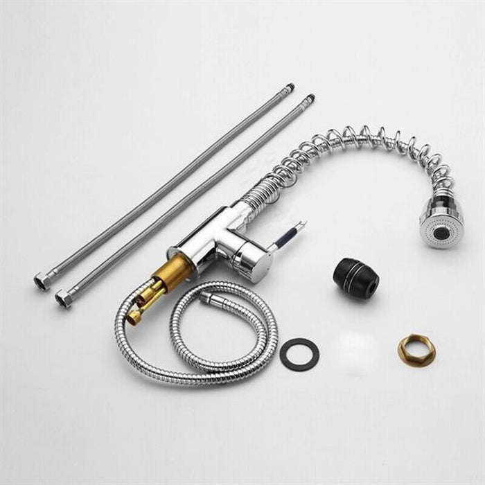 Chrome Finish Solid Brass Spring Pull Down Kitchen Faucet