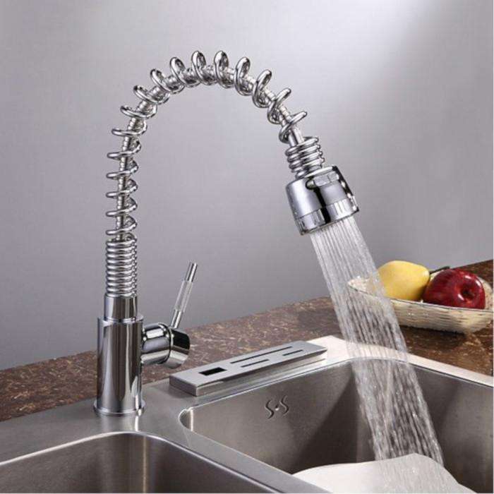 Chrome Finish Solid Brass Spring Pull Down Kitchen Faucet