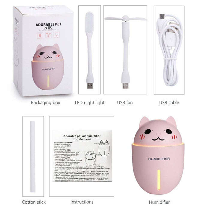 Cute Cat Humidifier With Fan And LED