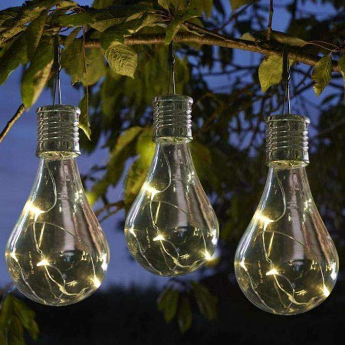 Solar Powered 4 Bulb LED Lights - White