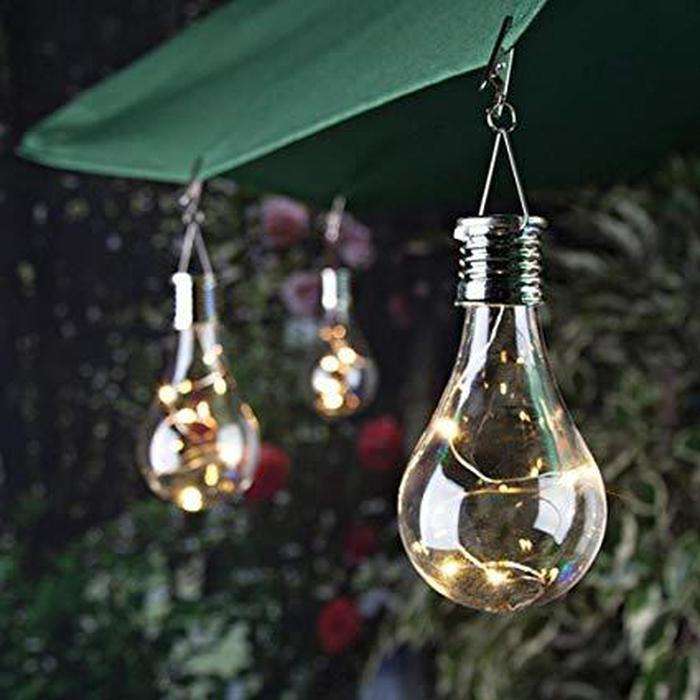 Solar Powered 4 Bulb LED Lights - White
