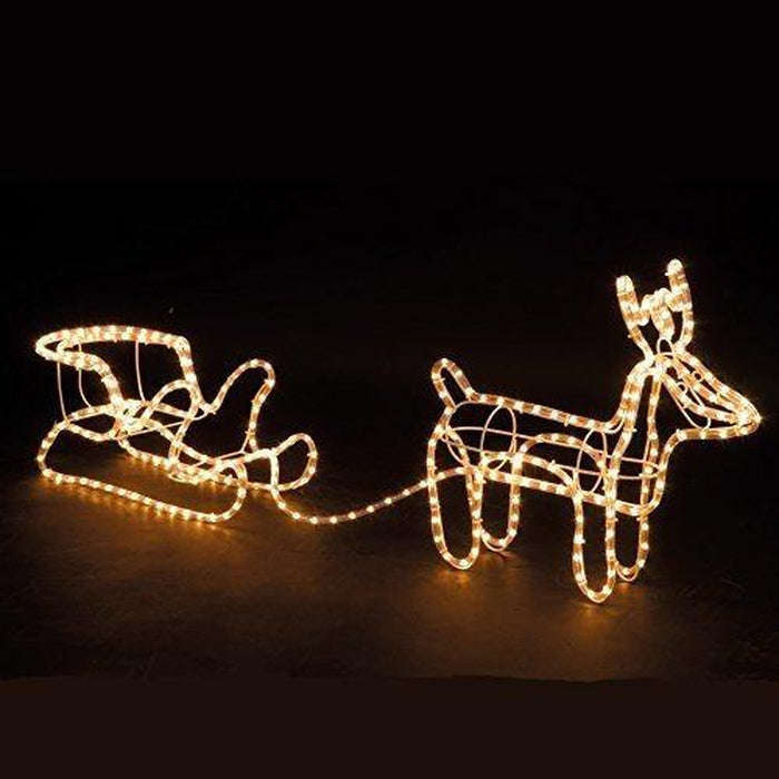 White LED Ropelight Reindeer And Sleigh