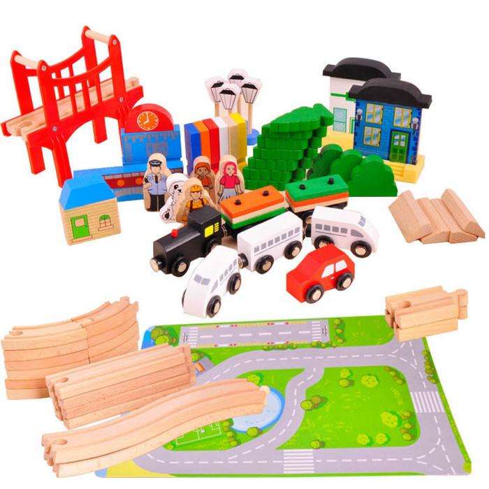 Wooden Train Set - Busy Town - 80 Piece