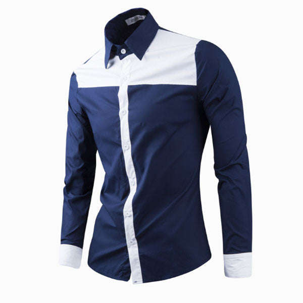 Men Casual Shirts-Navy - Asian M / Blue