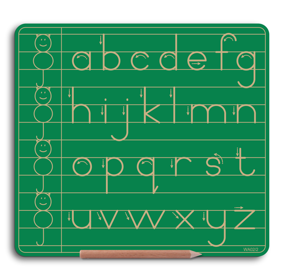 Wooden Alphabet Board - Lowercase - Alt Print - Green / Alternative Print / With lines & CAT