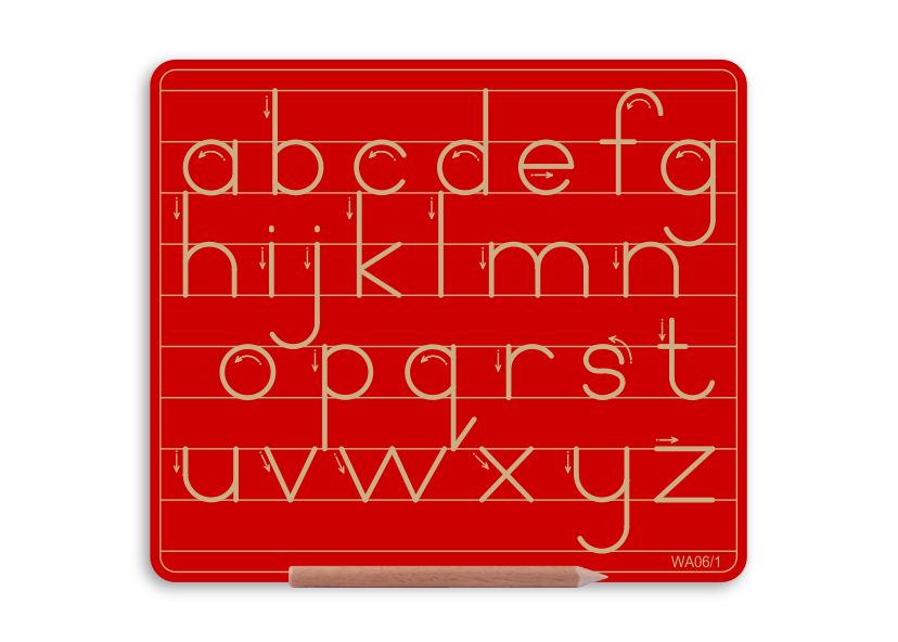 Wooden Alphabet Board - Lowercase - Alt P... - Red / Alternative Print / With lines (2 line spacing)