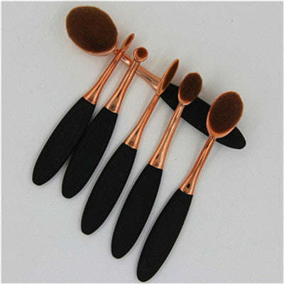 6 Piece Professional Oval Make-Up Brush Set - Black & Rose-Gold
