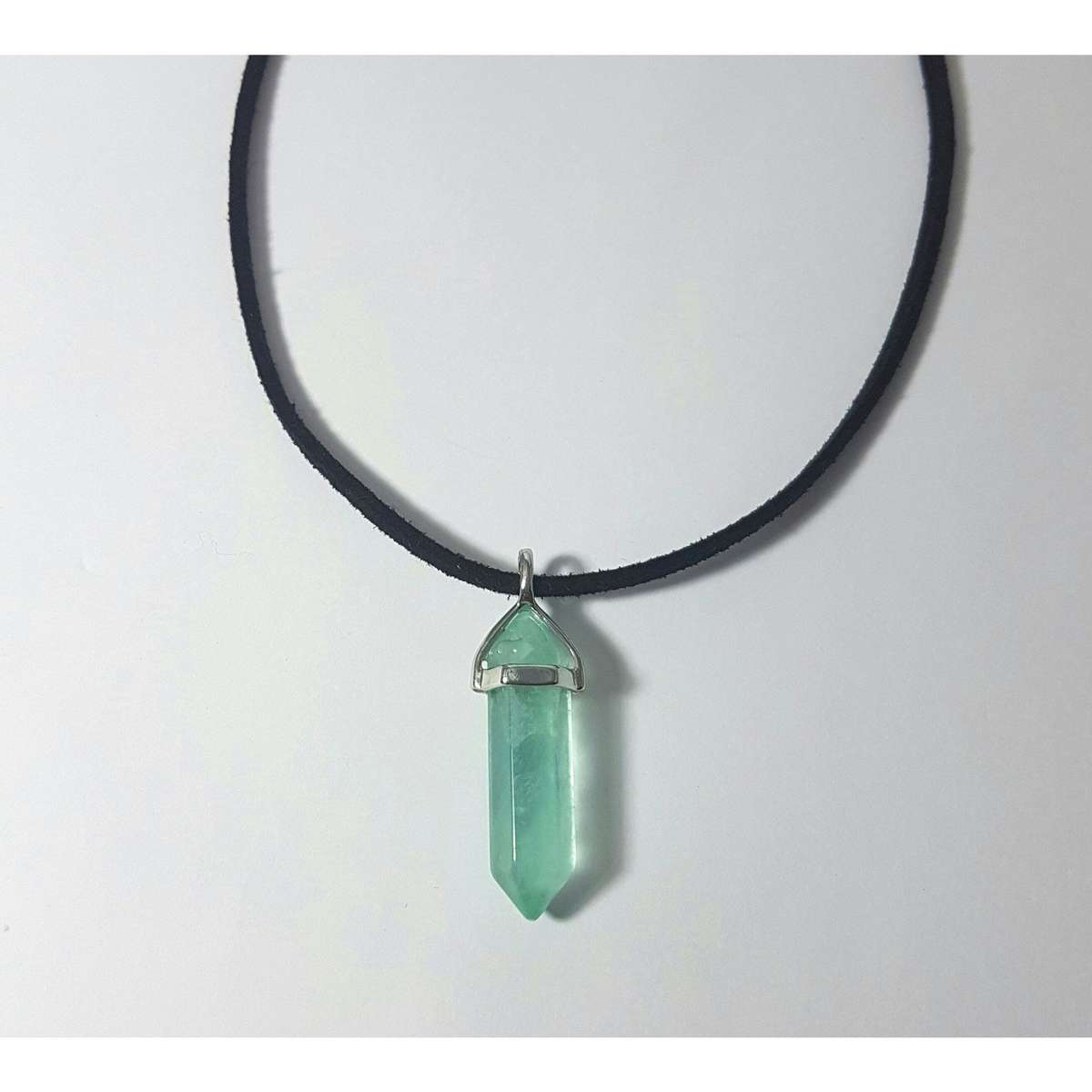 Silver Plated Crystals - Green Fluorite / Cord