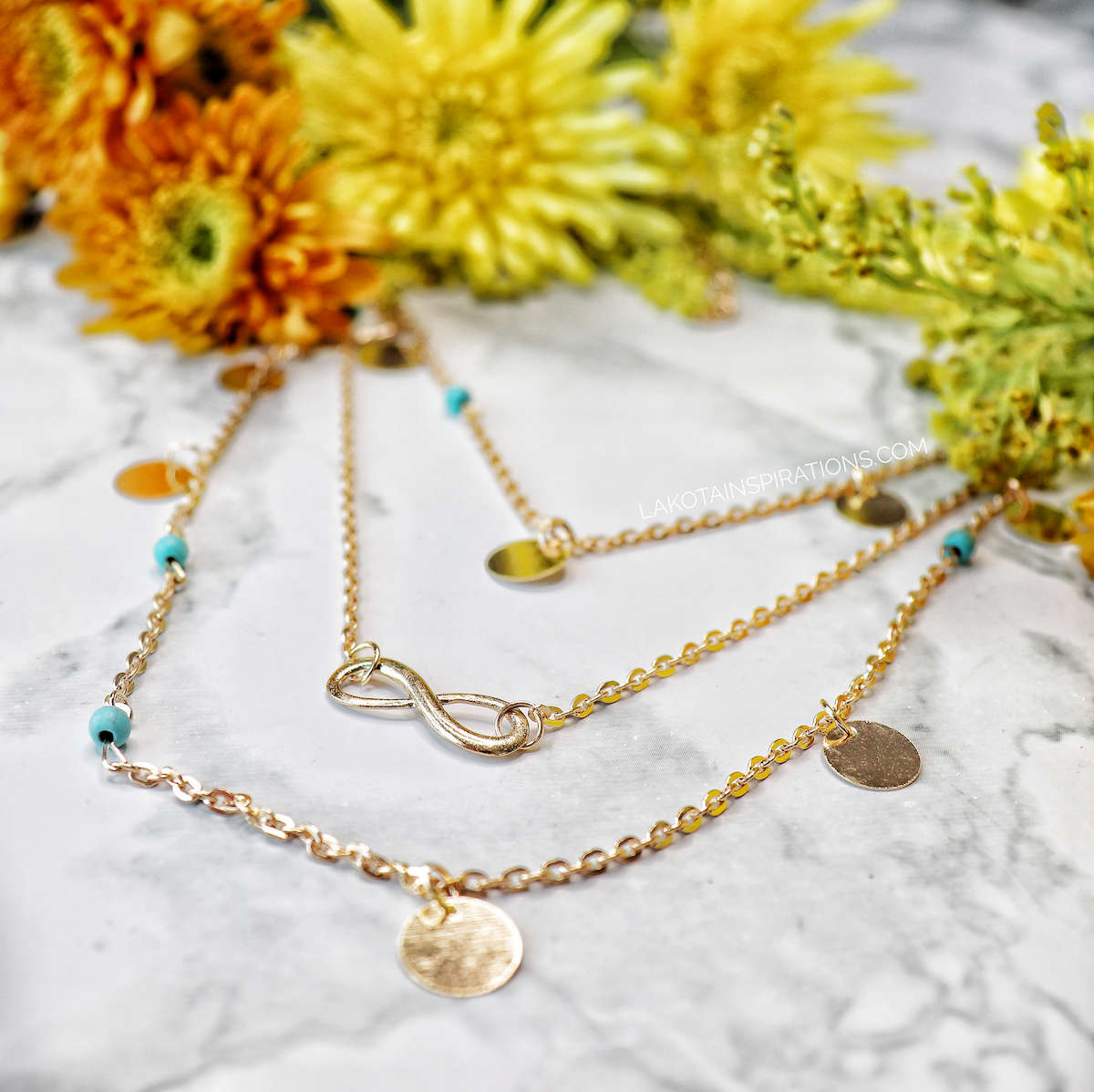 Triple Tier Infinity & Turquoise Layered Necklace Set