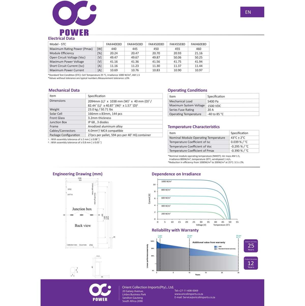 URE | 450W | 6''MONO Solar Panel