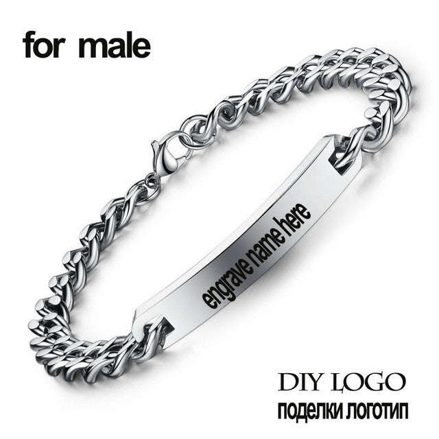 Customize Name Bracelet 316 Stainless Steel ID Bracelet Bangles - diy logo men