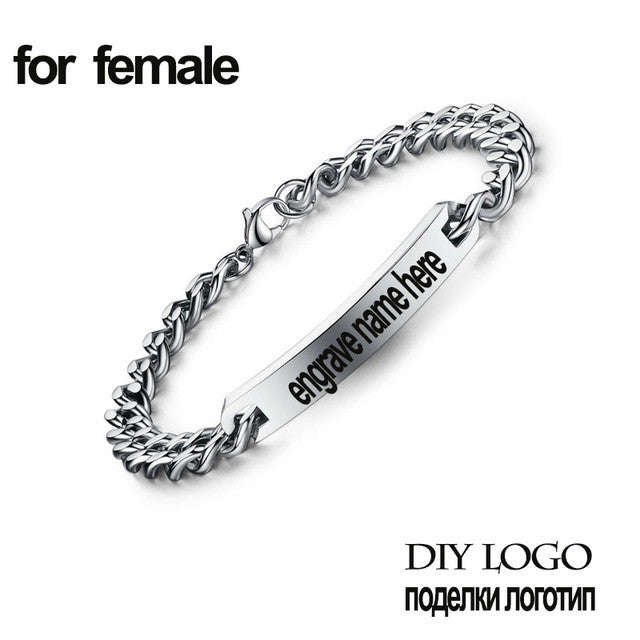 Customize Name Bracelet 316 Stainless Steel ID Bracelet Bangles - diy logo women