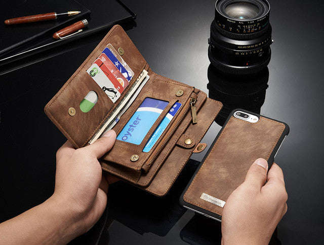 2 in 1 Magnetic Wallet Case for Iphone 6 6S 7 Plus Second Layer Ge... - Brown / For Iphone 6 6S Plus