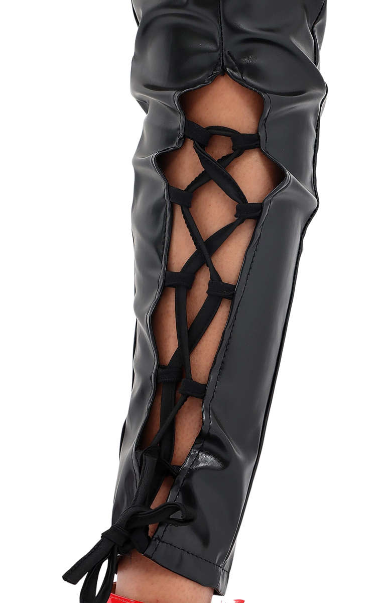 Ladies Pleather Criss Cross Set - Black - Black / S