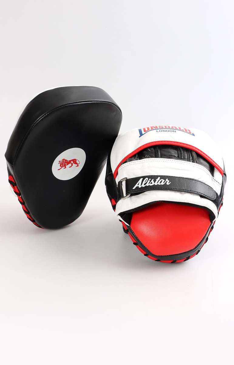 Mens Genuine Leather Pro Hook & Jab Pads - Black-White-Red - Black-White-Red / One Size