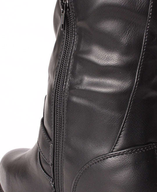 URBAN STYLE KNEE HIGH PLATFORM BUCKLE BOOTS - BLACK