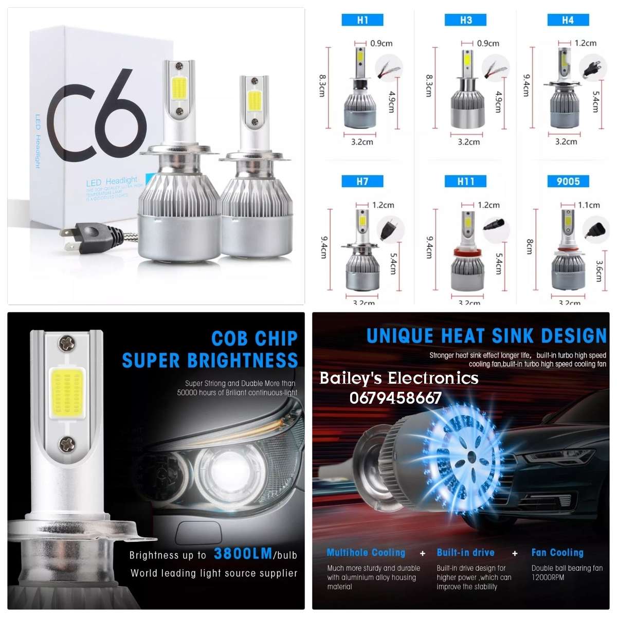 C6 LED Headlight Kit H11-6000k 3800 lumens