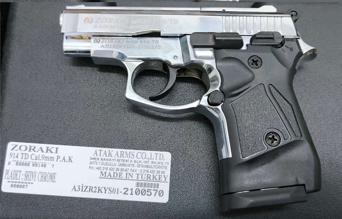 Zoraki  914TD Shiny Chrome - 9mm Pepper Blank Gun 14+1