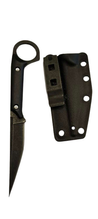 Fixed Blade D2 Stonewashed Ring Knife with Kydex Sheath
