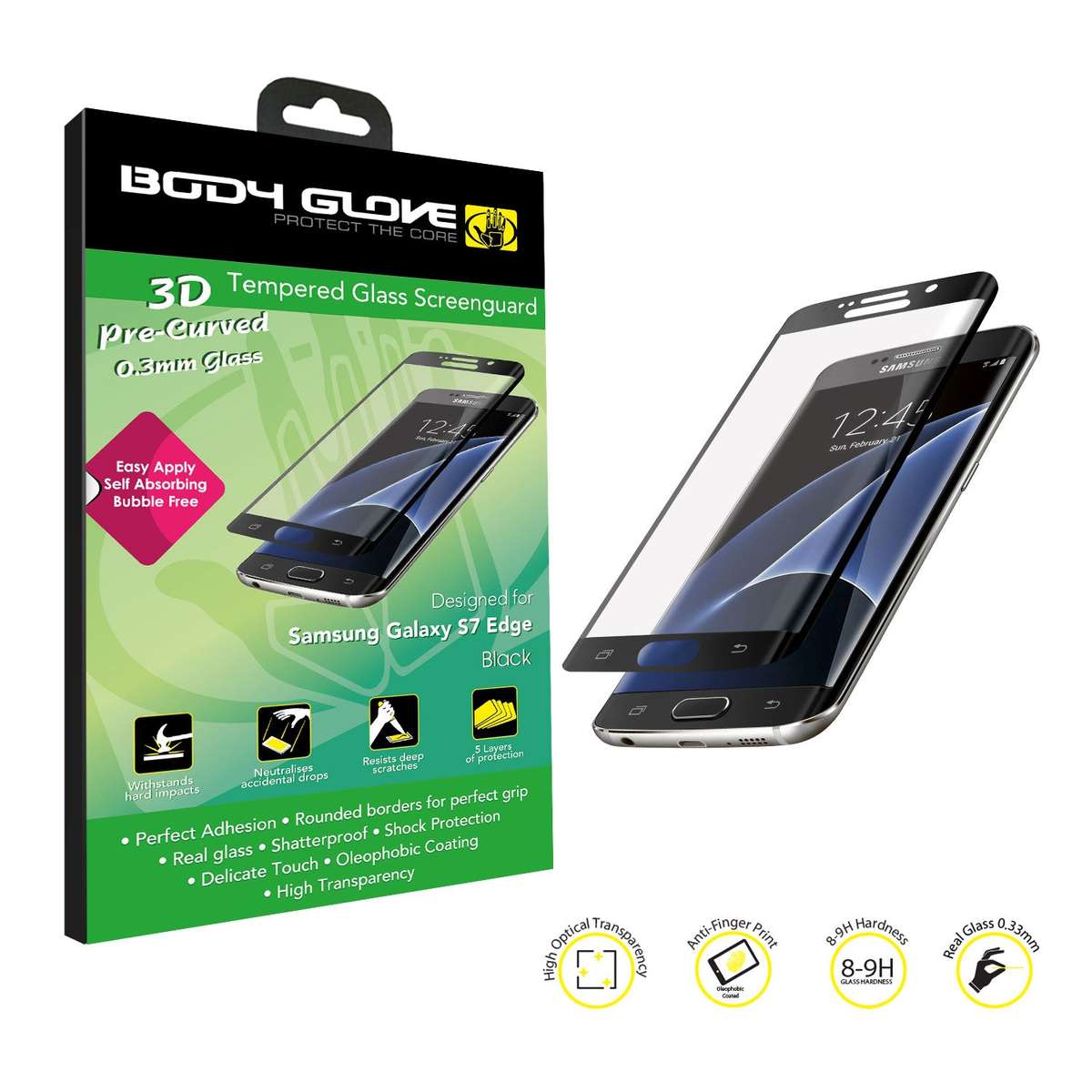 Body Glove 3D Curved Tempered Glass Screen Protector  Samsung Galaxy S7 Edge Black